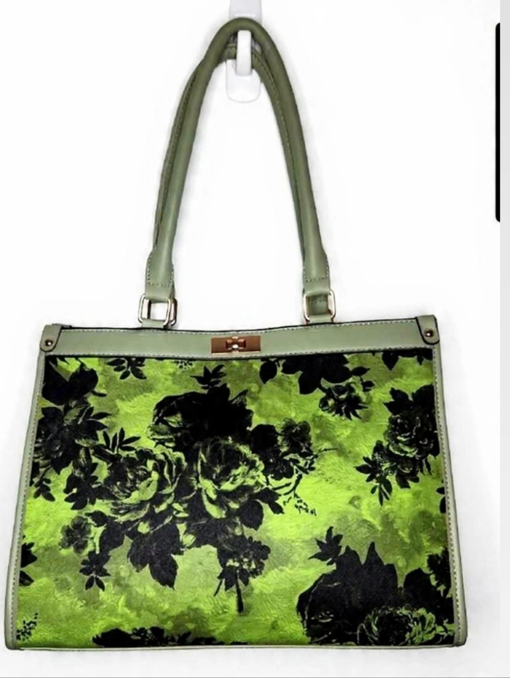 Green Floral Tote Crossbody Bag - Designer Style